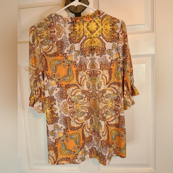 (595) Melloday Woman's  3/4 Length  Blouse,  Size: Large Color: Harvest - Picture 12 of 12